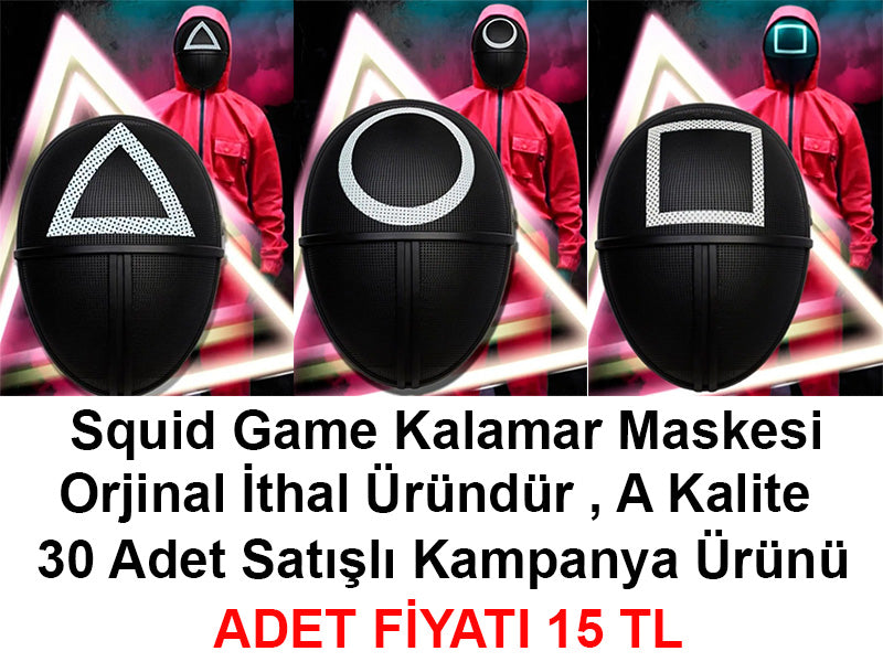 Squid Game Maskesi 3 Model Toplam 30 Adet İthal Orjinal A Kalite Maske - Kampanya Ürünü (4620)