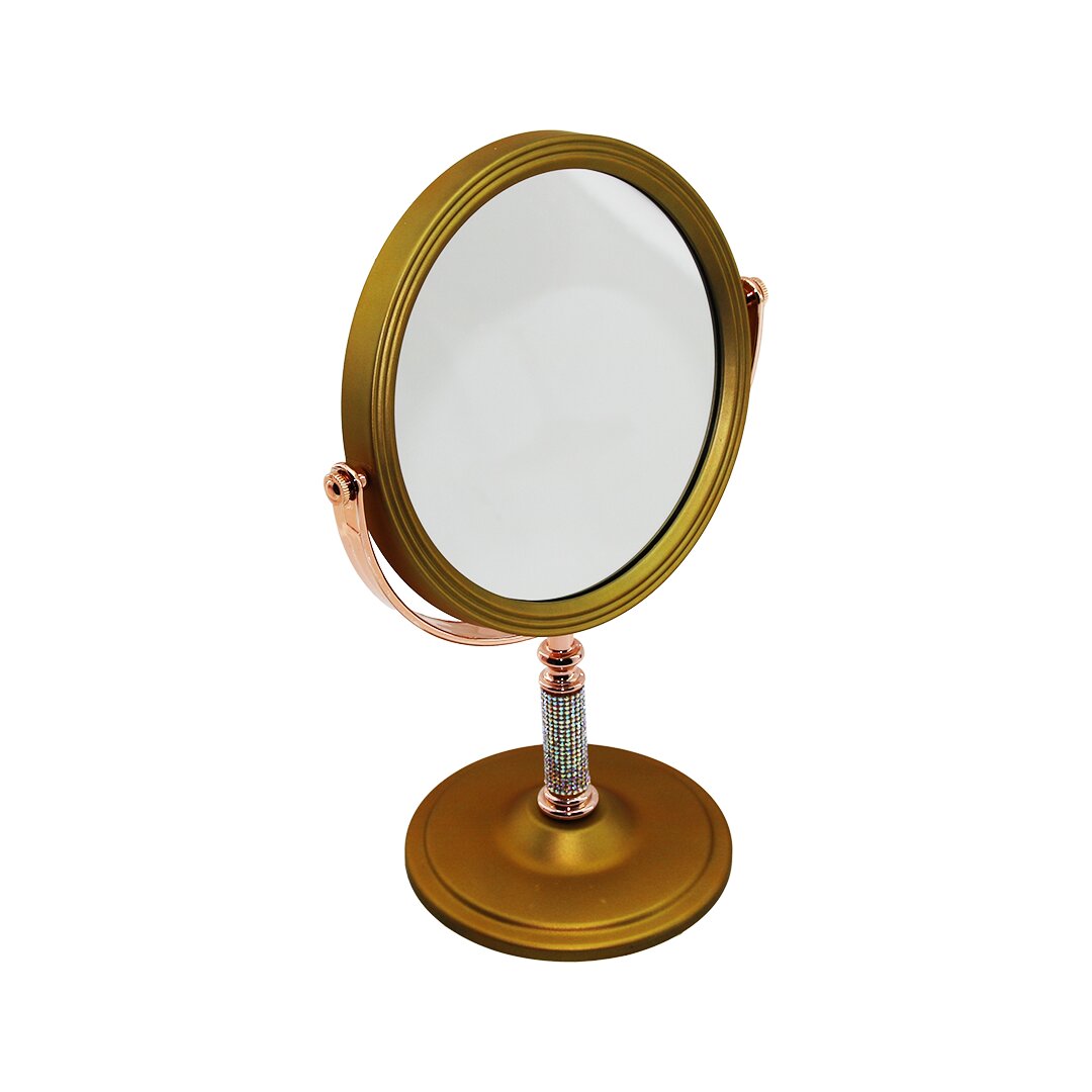 TAŞ SAPLI YUVARLAK 7 İNÇ= ÇAP:17.5CM MAKYAJ AYNASI ÇİFT TARAFLI BRONZ - GÜMÜŞ PLS.ÇERÇEVE SABİT AYA