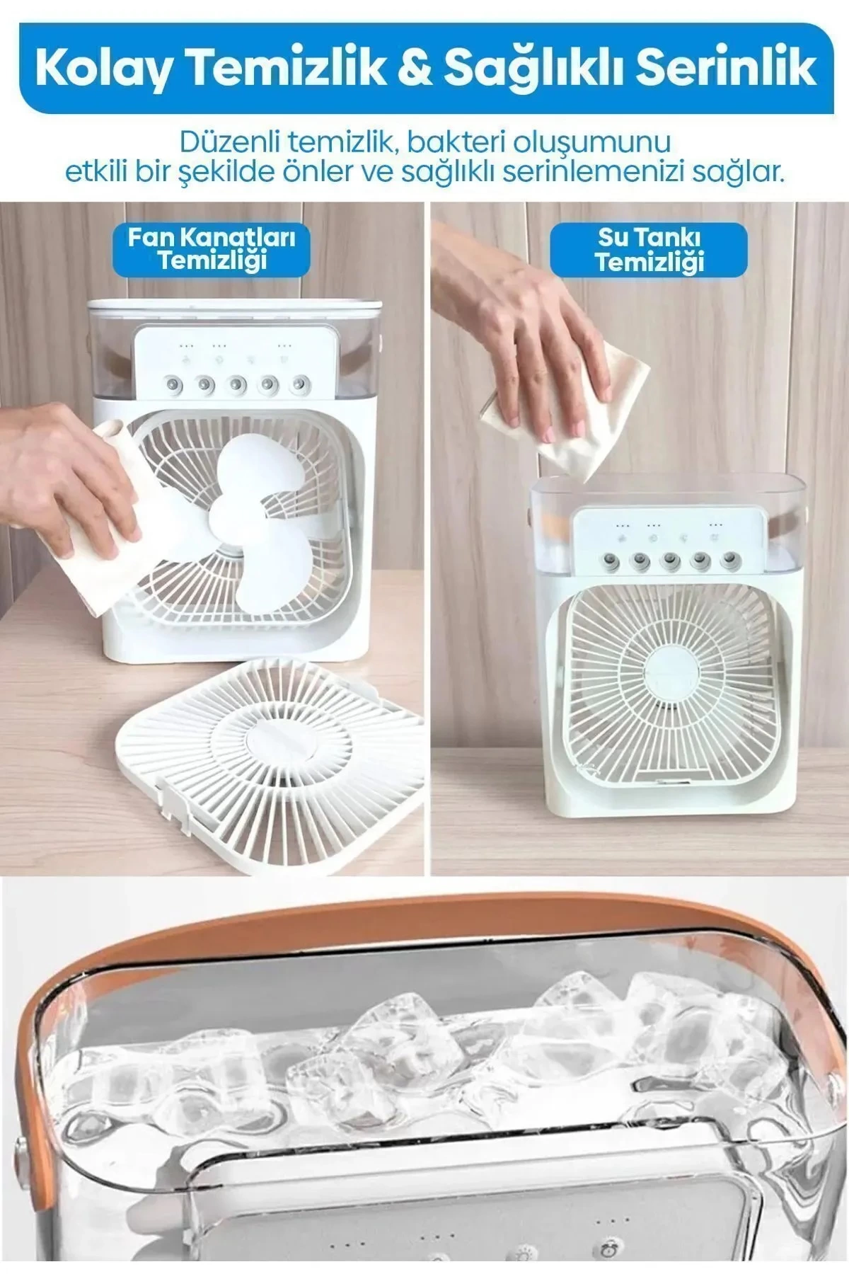 Taşınabilir Işıklı 5 Spreyli Vantilatör Buzlu Buharlı Vantilatör Mini Fan Nemlendirici