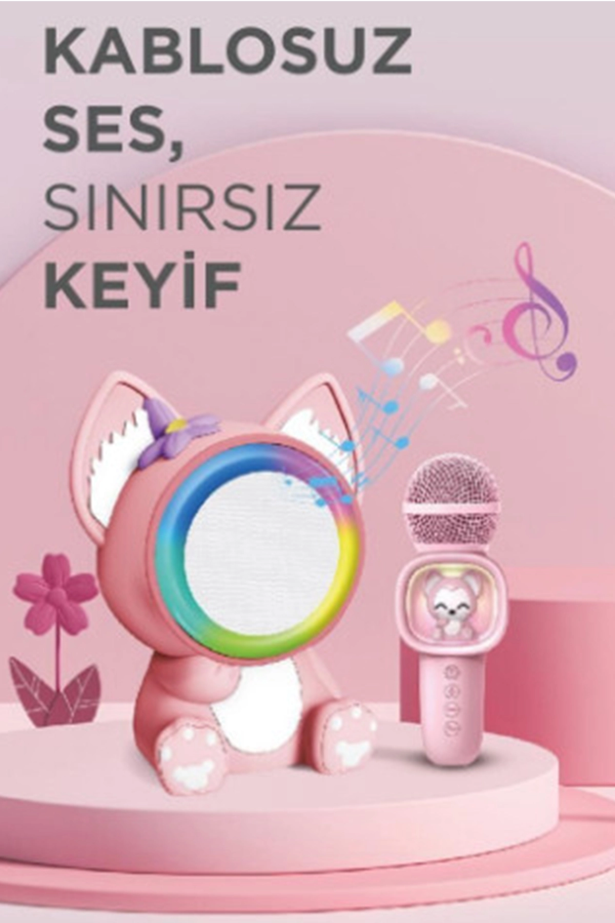 Taşınabilir Rgb Işılı Sevimli Figürlü Mikrofonlu Karaoke Bluetooth Hoparlör