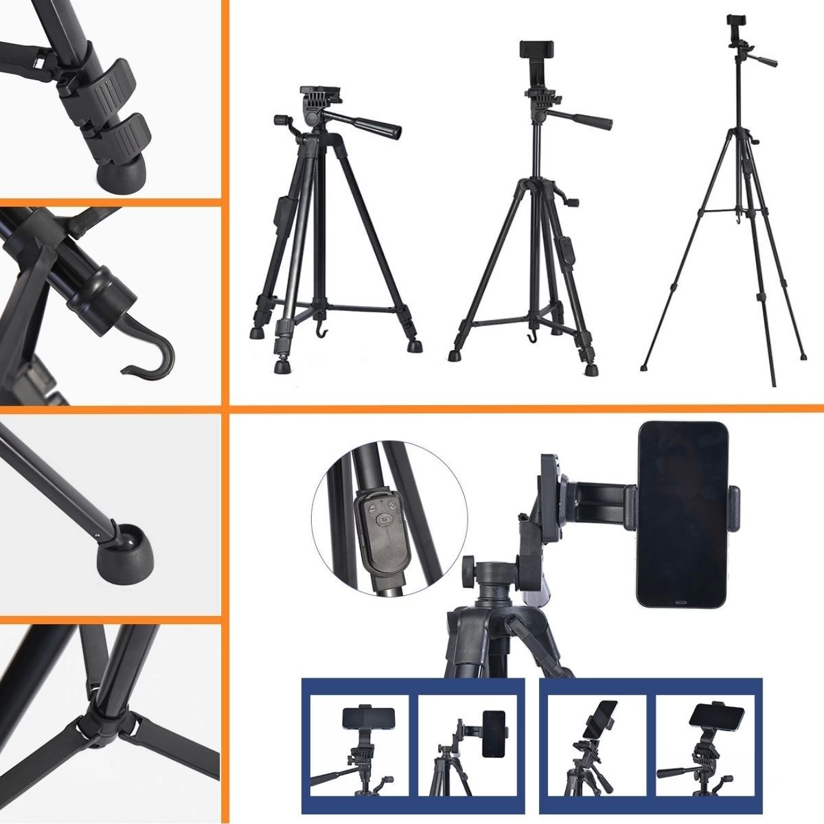 Telefon Ve Fotoğraf Makinası Takılabilen Bluetooth Kumandalı 146 Cm Tripod