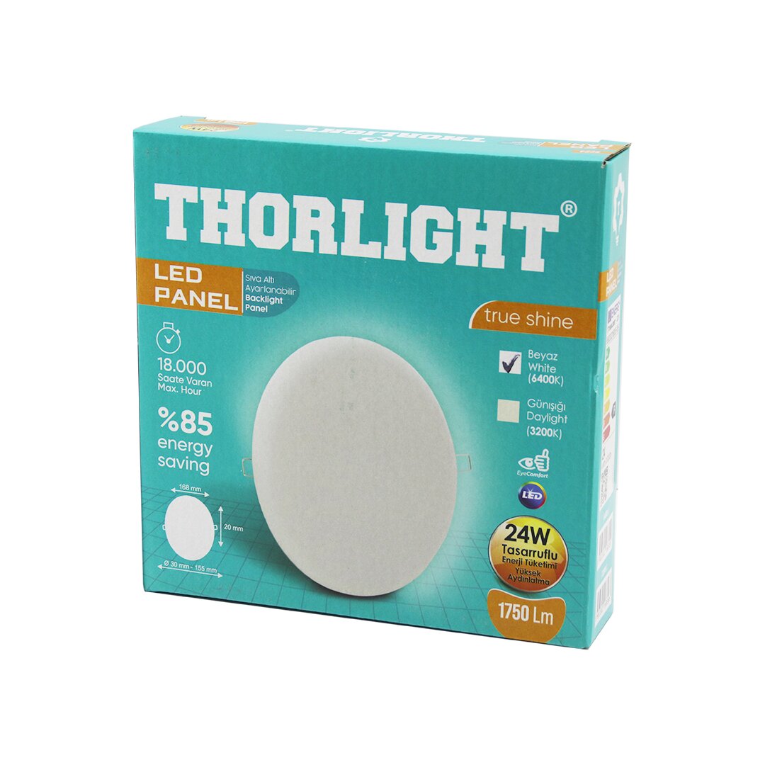 Thorlight S-224 24w 16.8cm Beyaz Led Panel Siva Alti Ayarli Mandalli 6400k - 1750lm - 18000 Saat - 2835 Smd