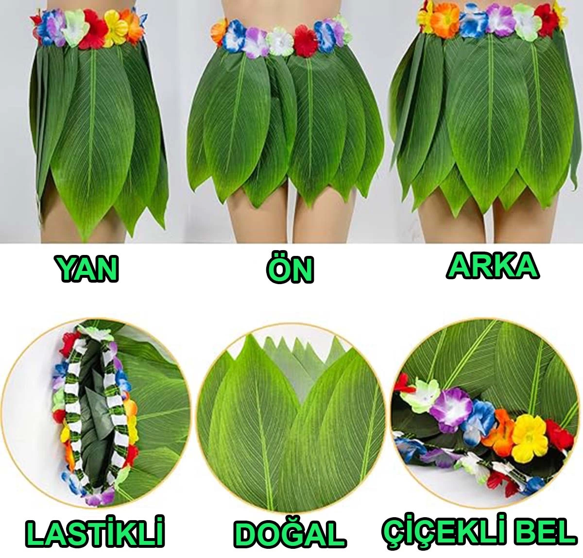 Tropikal Esintili Hawaii Yapraklı Parti Eteği Çocuk Boy