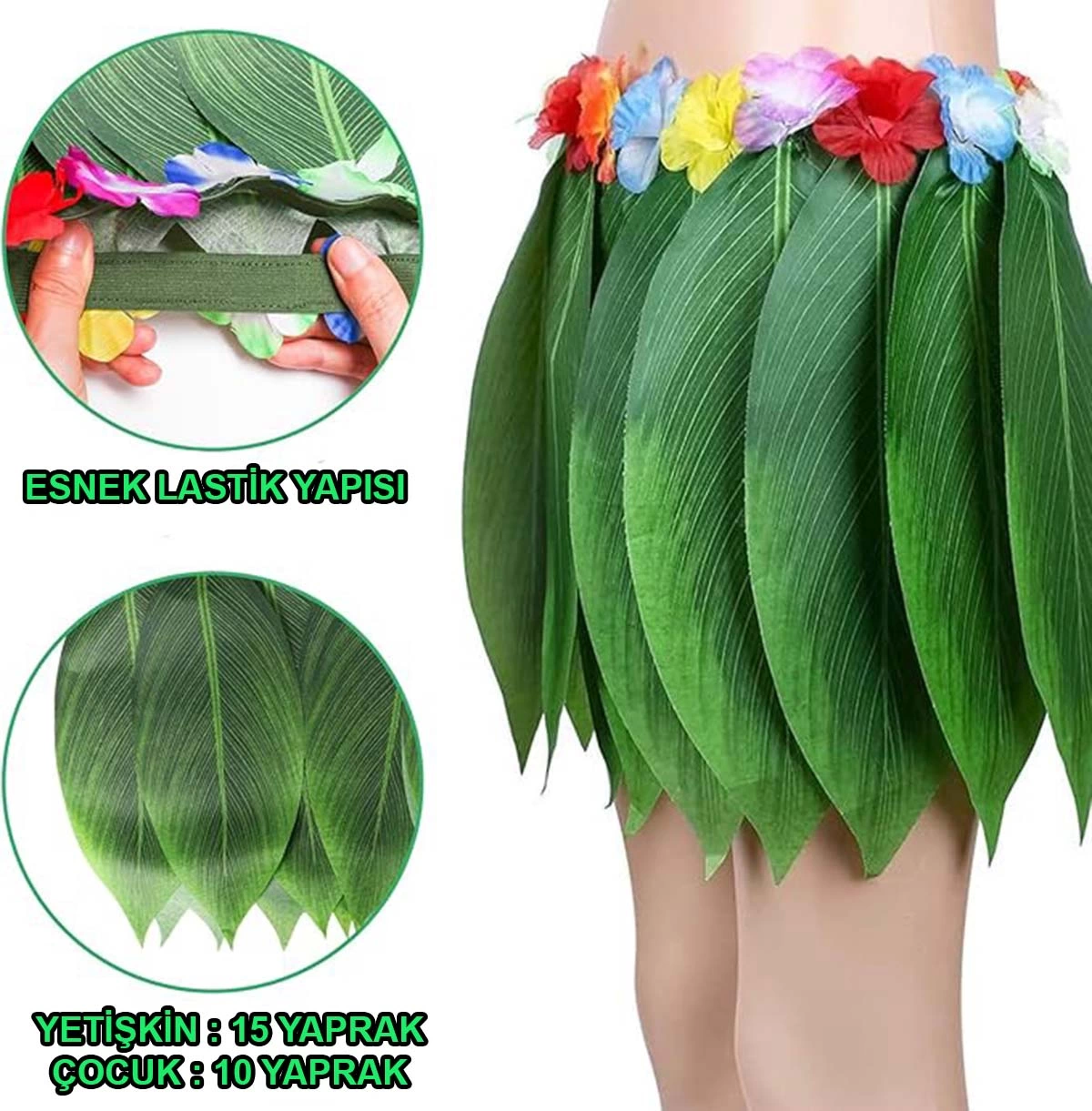 Tropikal Esintili Hawaii Yapraklı Parti Eteği Çocuk Boy