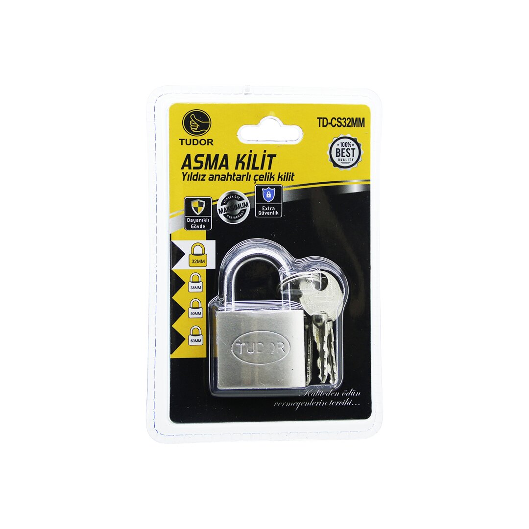 Tudor Td-cs32mm Vakumlu Yildiz - çi̇vi̇ Anahtarli  32mm - Gri̇   Kisa Kancali  çeli̇k Asma Ki̇li̇t