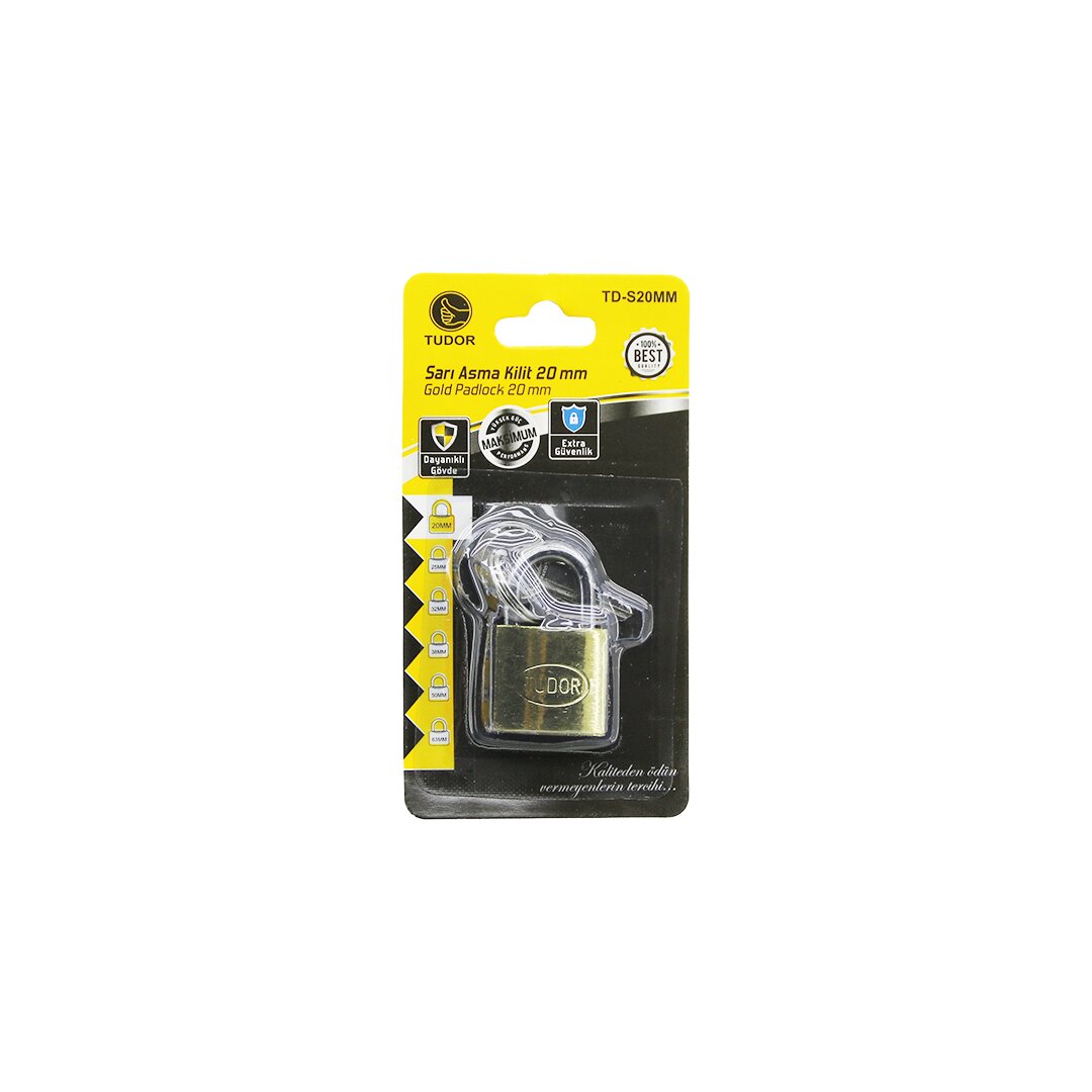 Tudor Td-s20mm  Kartli   20mm - Sari   Kisa Kancali  Asma Ki̇li̇t