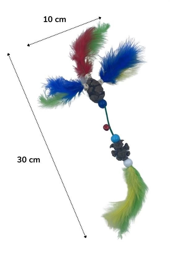 Tüylü Tahta Boncuklu Zilli Kedi Oyuncağı Çok Renkli Kedi Oyuncak