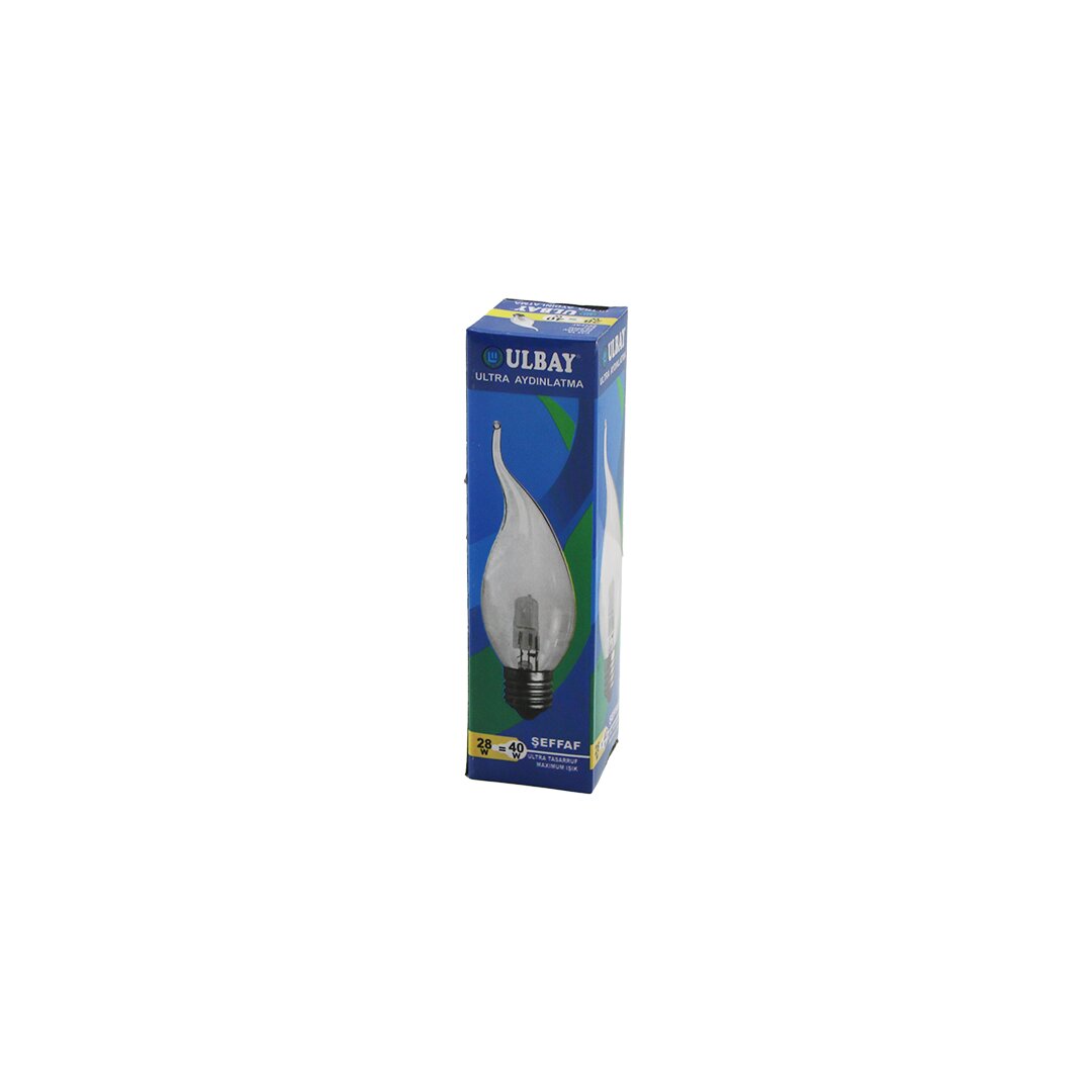 Ulbay Halojen  28w=40w   E27   şeffaf - Kivrik   Sari Renk  Mum Ampul