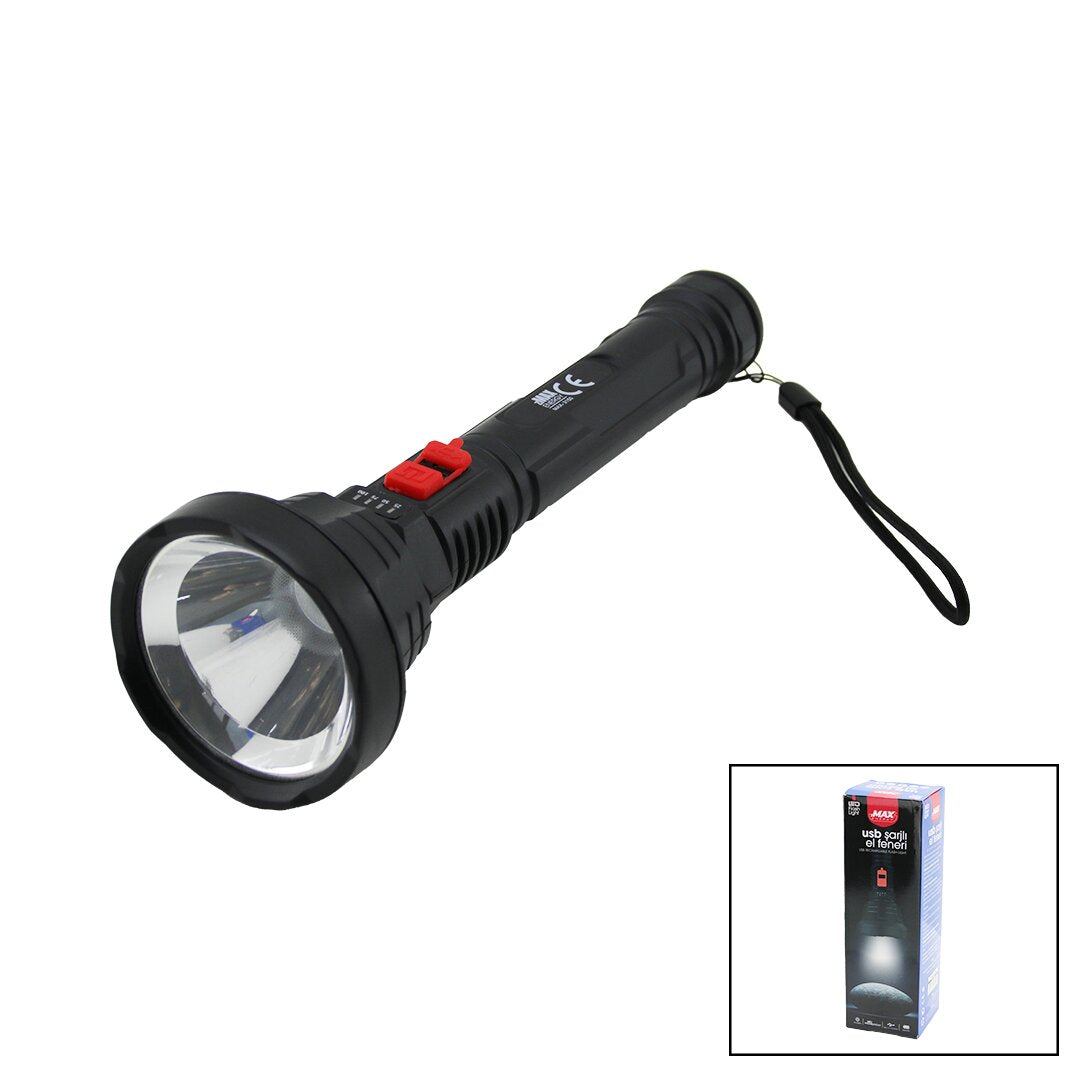 Usb şarjli=5v 1w Led El Feneri̇ 3-kademe Işik - Flaşör şarj Gösterge 70lümen 25.7cm