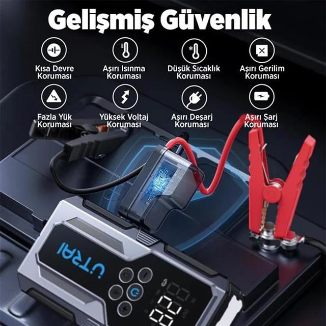 Utrai JS-9 12-24V Akü Şarj Powerbank Lastik Hava Kompresörü Şişirici Taşınabilir Dijital Kablosuz E
