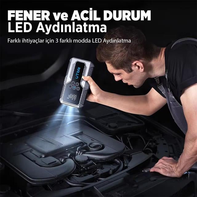 Utrai JS-9 12-24V Akü Şarj Powerbank Lastik Hava Kompresörü Şişirici Taşınabilir Dijital Kablosuz E