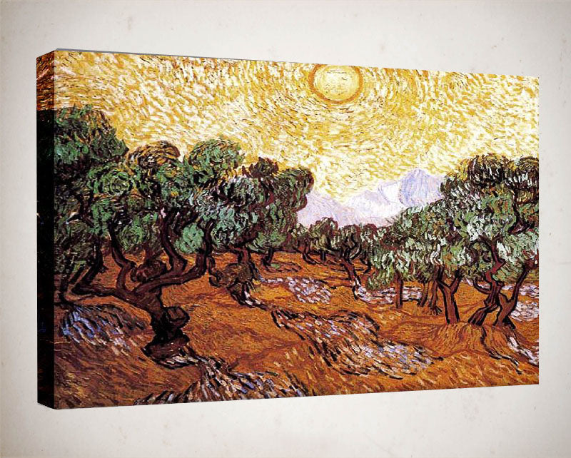 Kanvas Tablo - Van Gogh Tablolar Sarı Gökyüzü ve Güneş ile Zeytin   - VG18