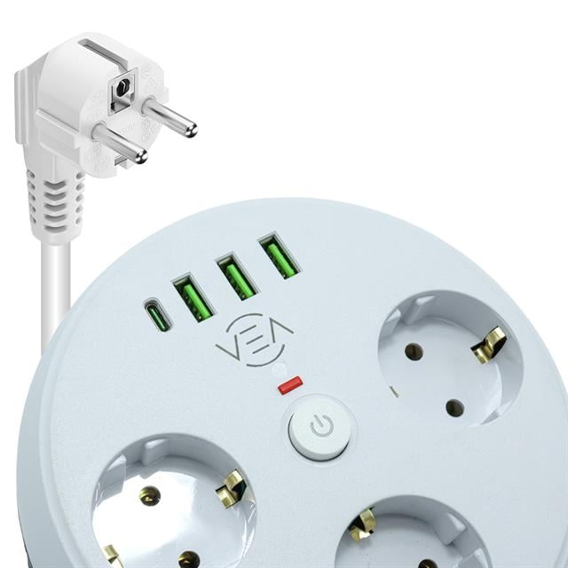 Vea VE-26583 3&amp;apos;LÜ 1.5 Metre Kablolu 3 USB / TYPE-C Girişli Akım Korumalı Grup Priz