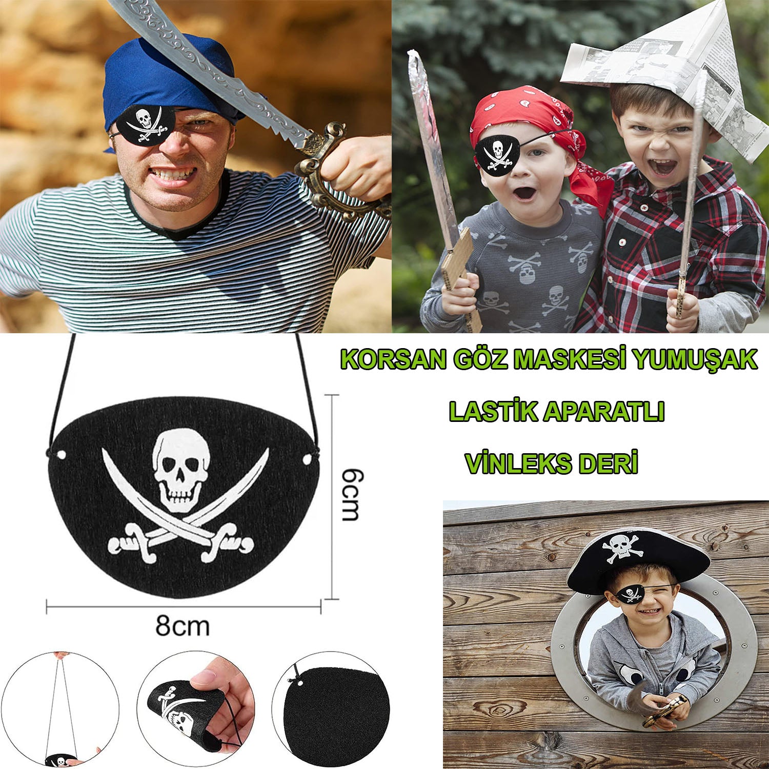Vınleks Derı Korsan Göz Bandı Göz Maskesı Lastıklı