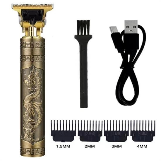 Vintage Look Powerful 4 Different Heads USB Rechargeable Manual Shaver