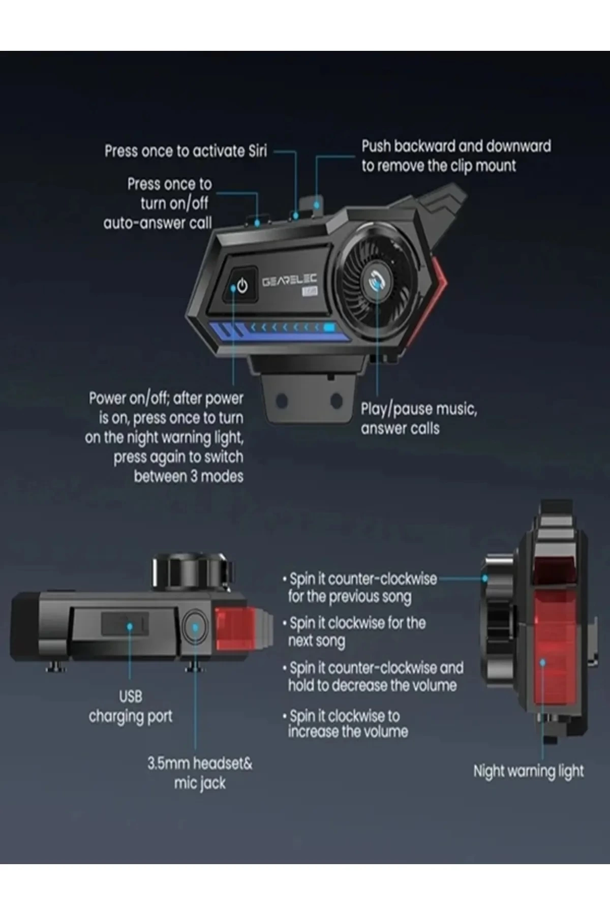 Bt57 Motosiklet Kask Kulaklık Intercom Işıklı Motorsiklet Interkom
