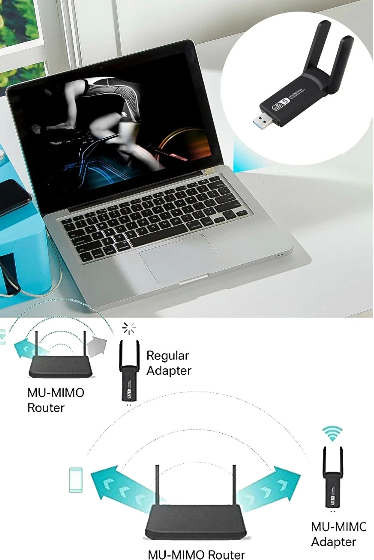 Dual Band Ac1200 Usb 3.0 Adaptör Kablosuz Wifi Yükseltici