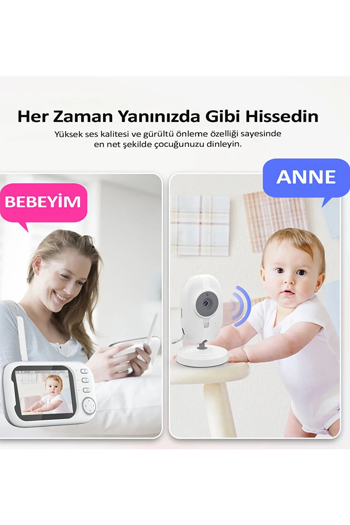 Gece Görüşlü Bebek Odası Kamera Sıcaklık Uyarısı Izleme Ekranı