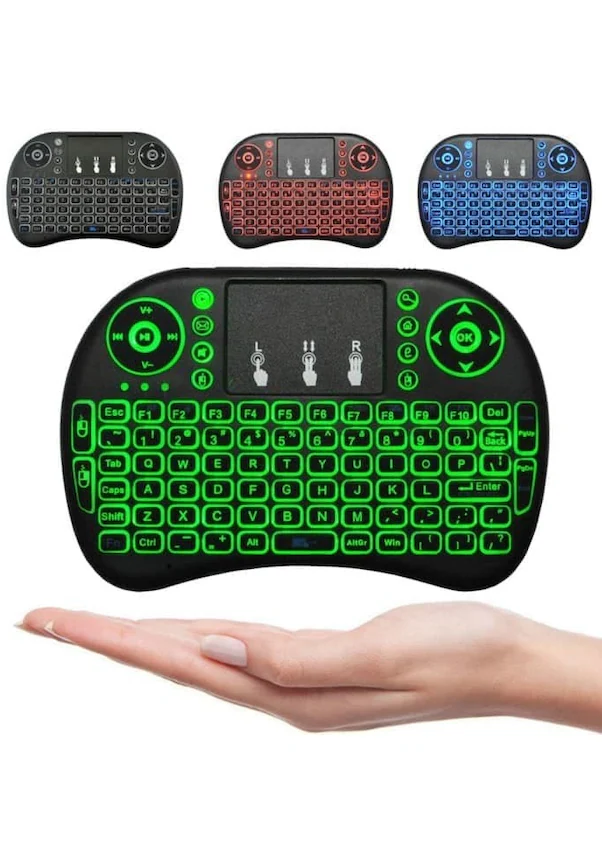Smart Tv Box Ps3 Uyumlu Kablosuz Dokunmatik Işıklı Şarjlı Touchpadli Mini Q Klavye