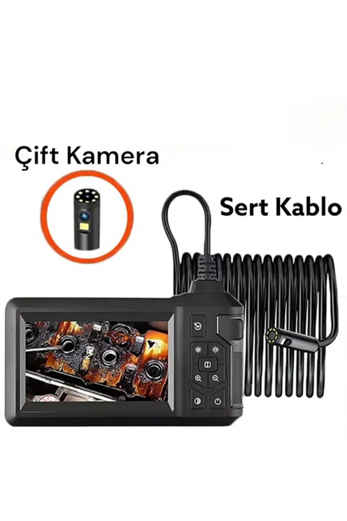 Vtn-009 Ekranlı Çift Kameralı 20 Metre Sert Kablo Yılan Endoskop Kamera 8 Mm 4.3 Inc
