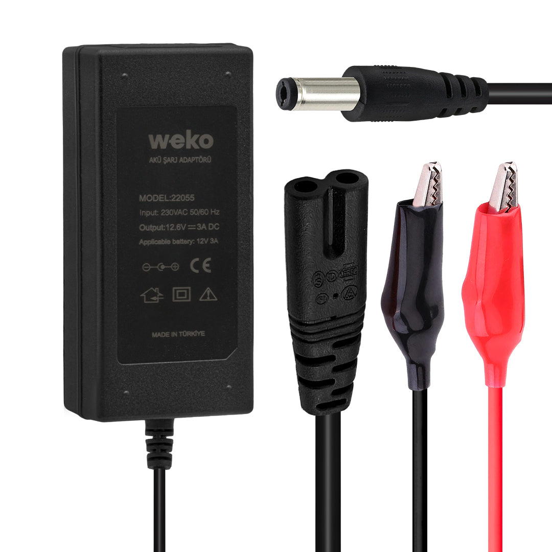 12.6 VOLT - 3 AMPER 5.5*2.5 + KROKODİL UÇLU LEDLİ YERLİ ÜRETİM MASAÜSTÜ ŞARJ ADAPTÖRÜ