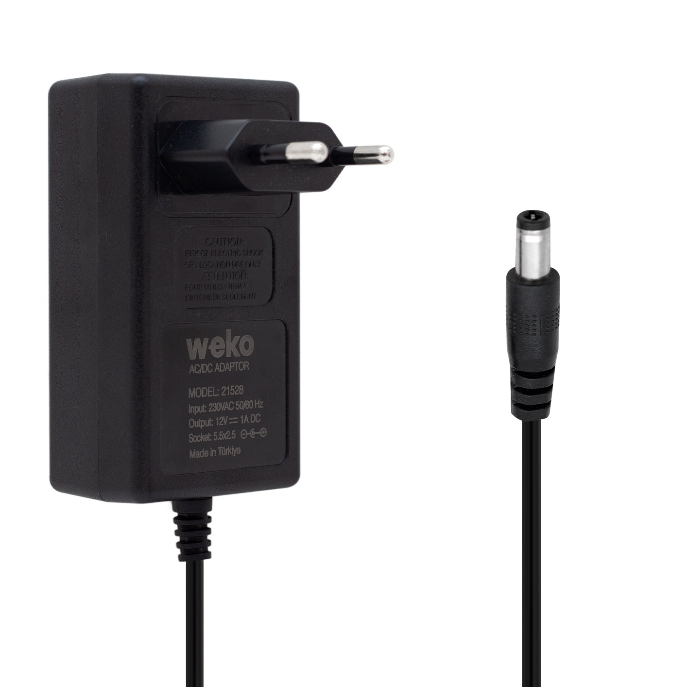 12 VOLT - 1 AMPER 5.5*2.5 UÇLU YERLİ ÜRETİM PLASTİK GENİŞ IŞIKLI KASA PRİZ TİPİ ADAPTÖR
