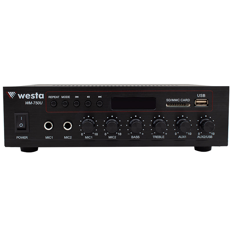 WESTA WM-750U 80W MİNİ 100V/70V/4-16 OHM USB/SD/BLUETOOTH/ UK-2 MİK.GİRİŞ TRAFOLU ANFİ (4620)