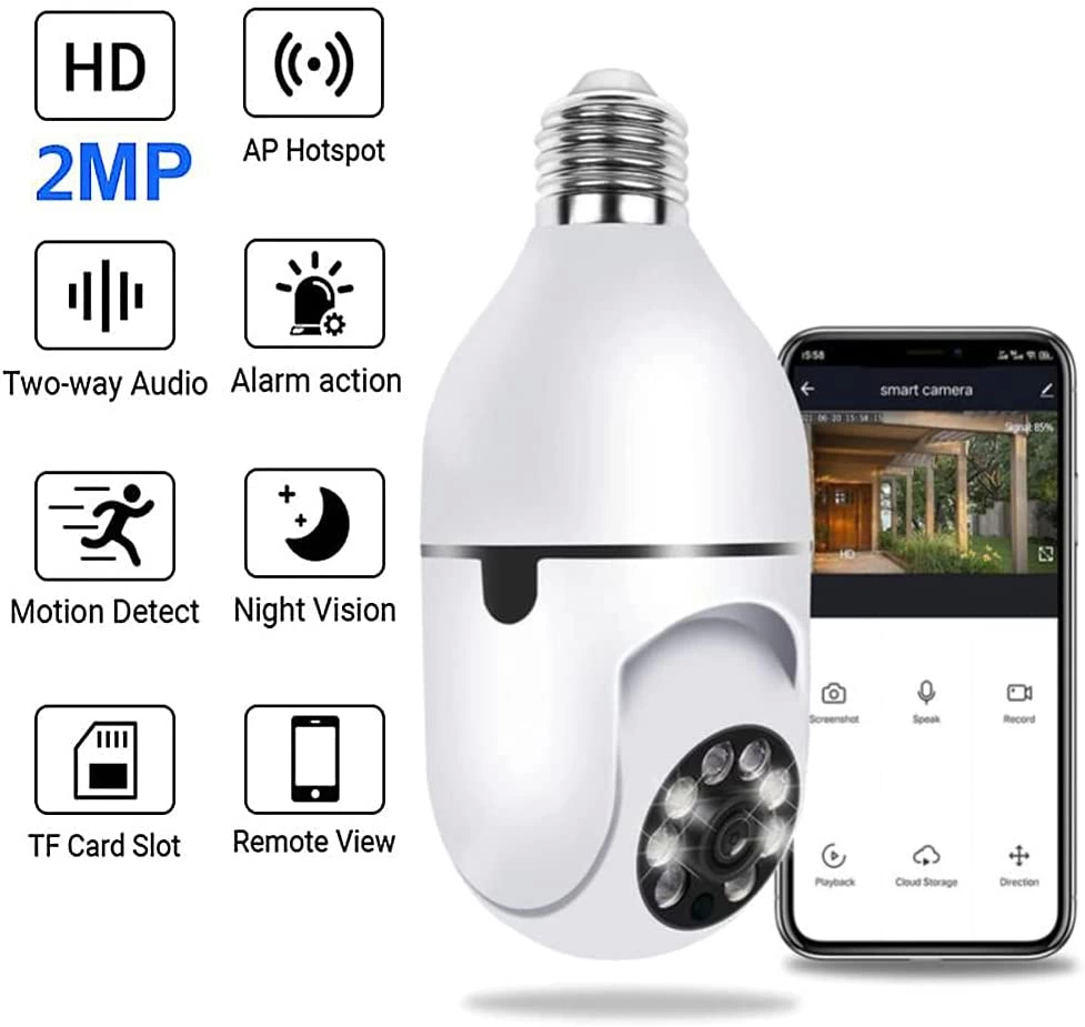 Wifi 360 Panoramik Ampul Kamera Gece Görüş Sesli Akıllı Hareket Algılayıcı