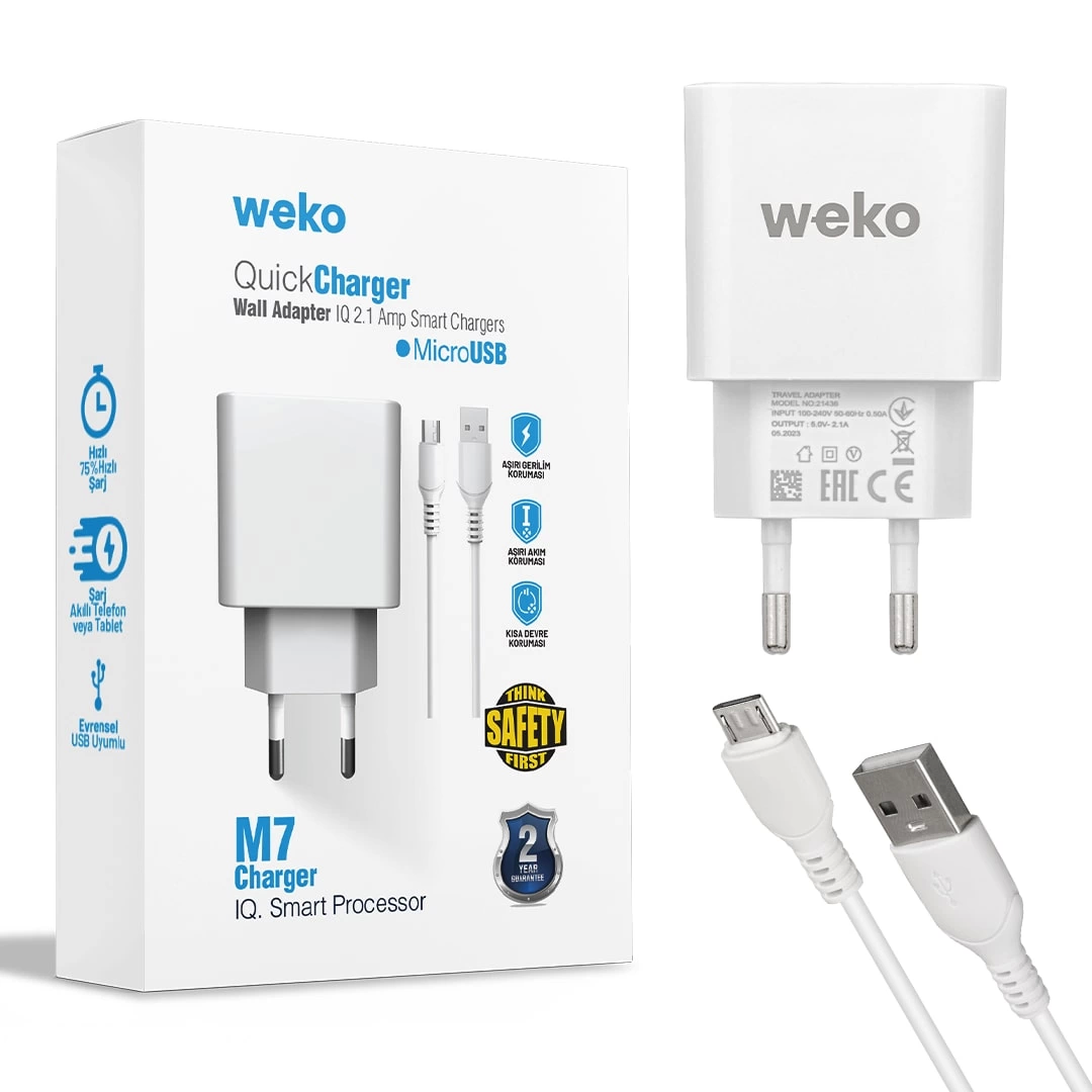 Wk-21436 M7 2.1 Amper Şarj Başlık Adaptörü + Mıcro Usb Kablo No:3