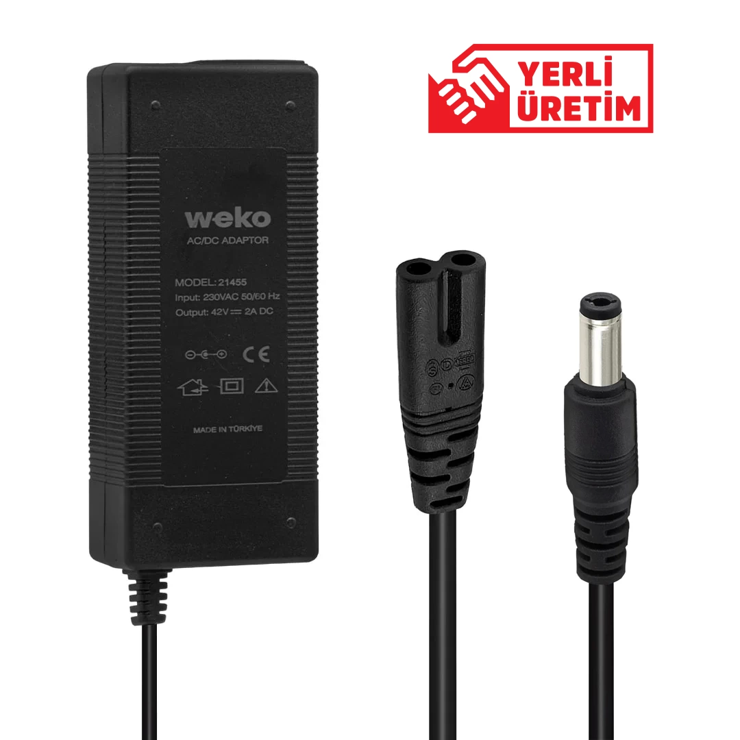 Wk-21455 42 Volt - 2 Amper Lı-ıon Lityum Piller İçin 5.5*2.5 Uçlu Yerli Üretim Elektrikli Bisiklet Şarj Cihazı