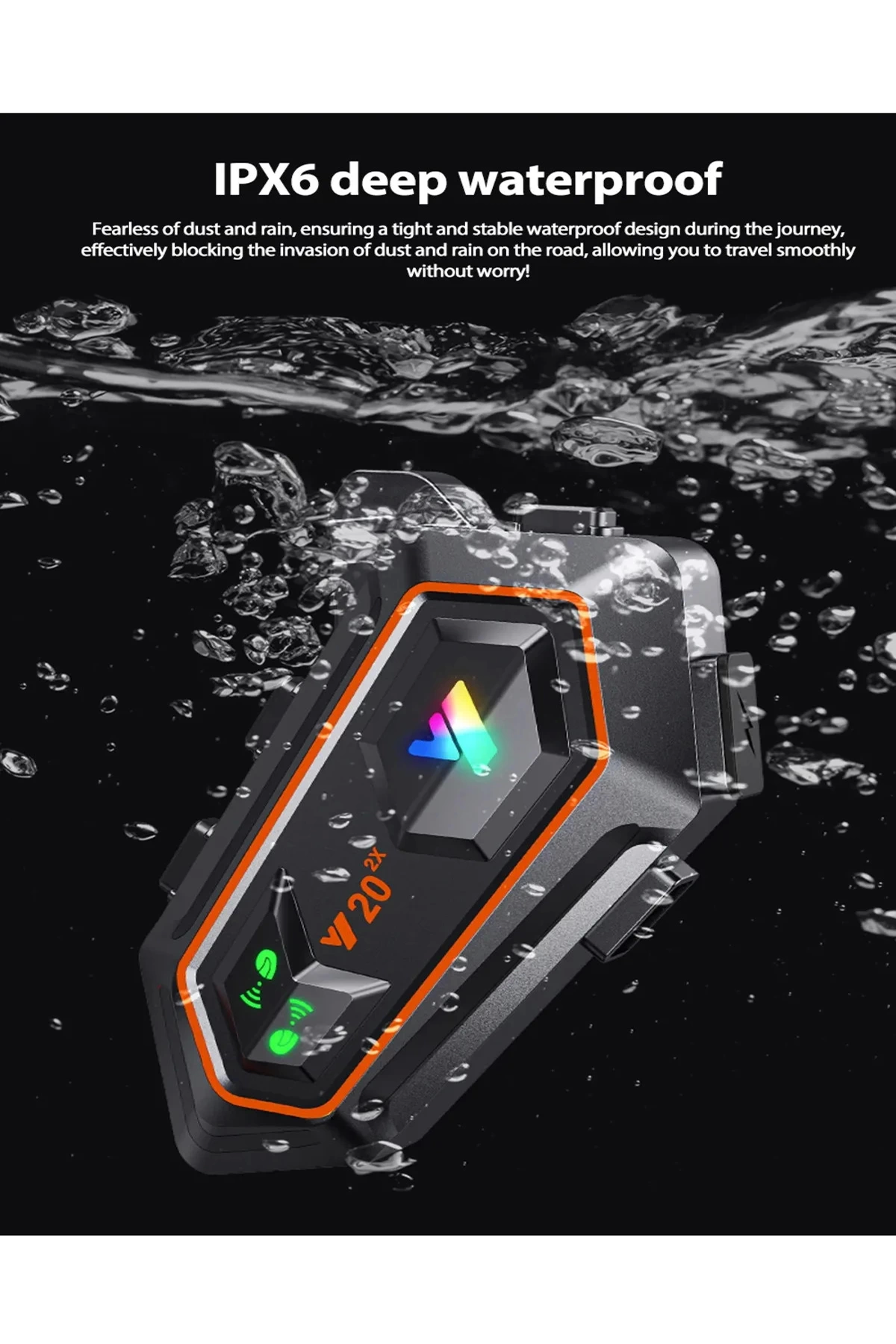 Y20 2x 1000m Telsiz Mesafeli 2 Kişi Bağlantılı Bluetooth Kask Kulaklık Fenerli İntercom