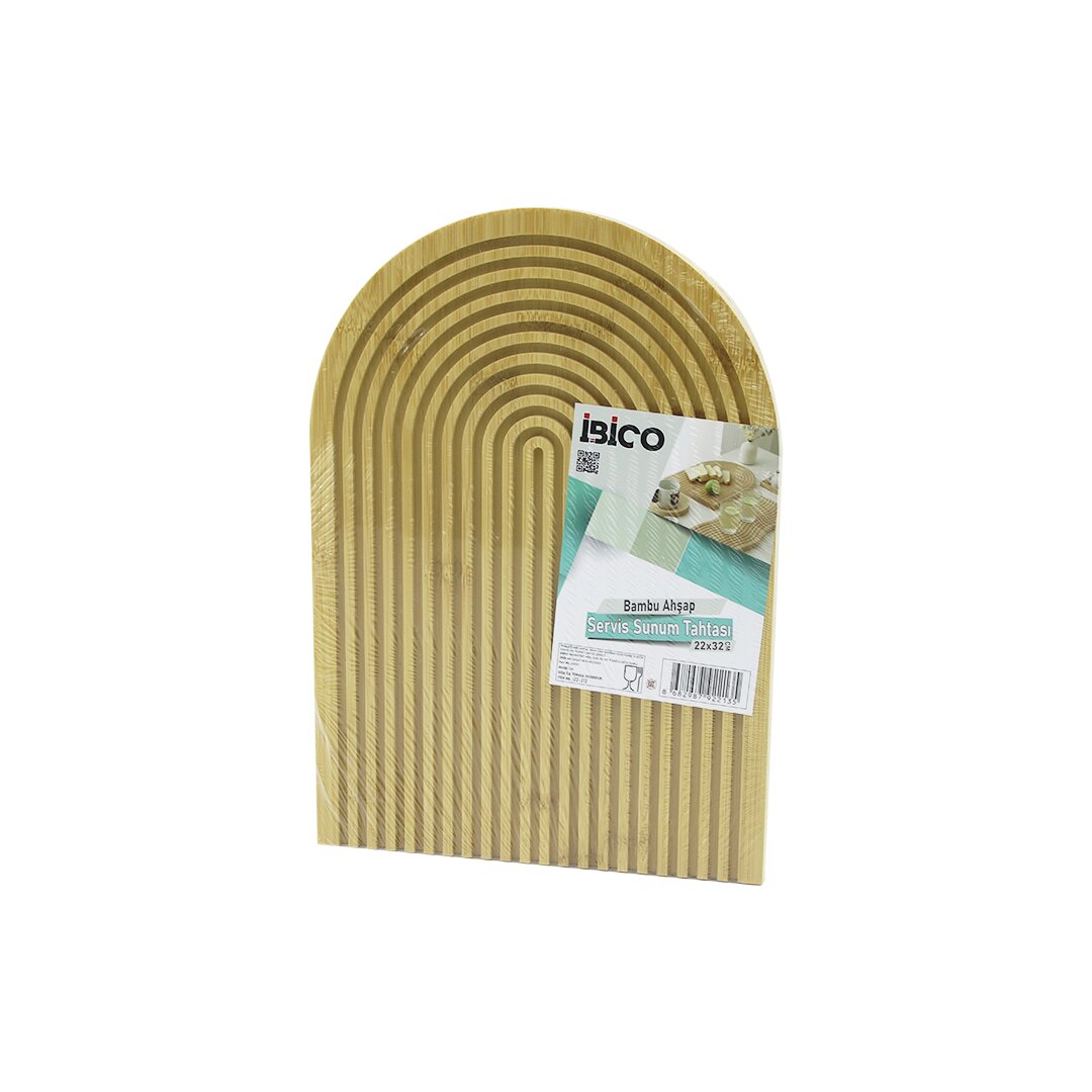 YARIM DAİRE  ÇİFT TARAFLI=DÜZ - KANALLI AHŞAP BAMBU SUNUM TEPSİ 22X32CM