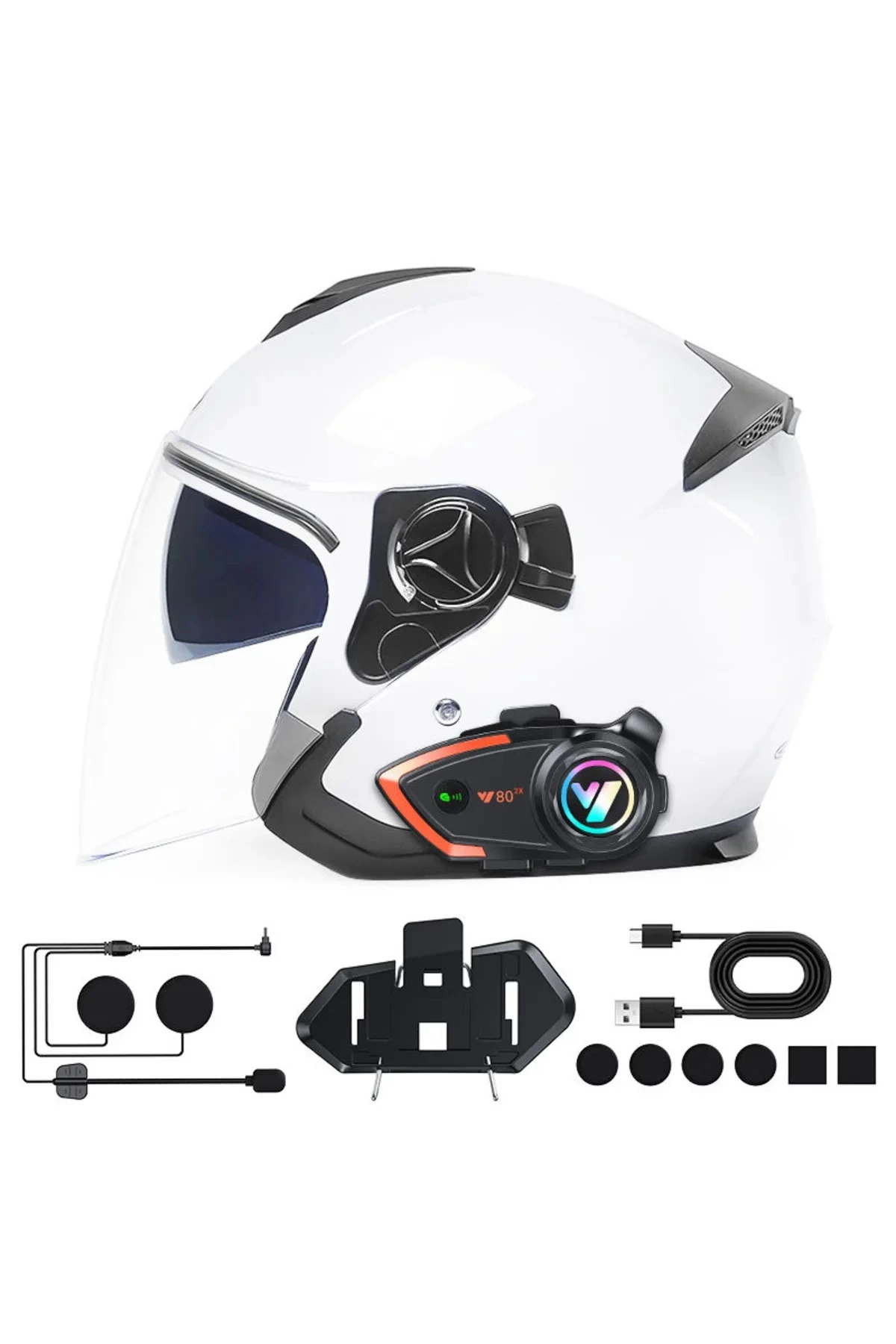 Yeni Model Y80-2x Motosiklet İntercom 2 Kişilik Bağlantı Rgb Işıklı Bluetooth Kulaklık Seti