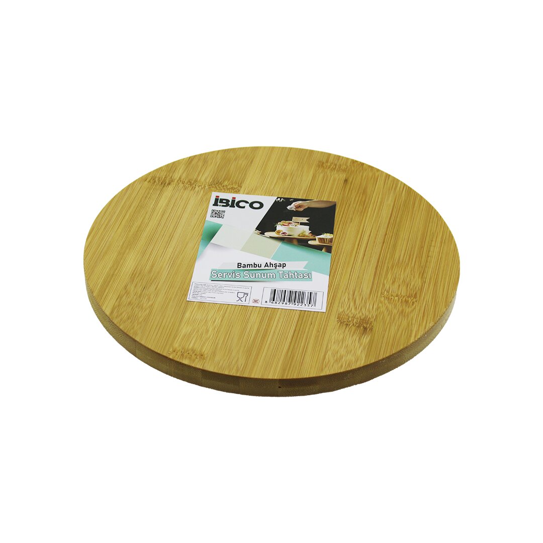 Yuvarlak=24.5cm Ayakli= 4cm Düz Yüzey Ahşap Bambu Sunum Tepsi̇si̇ - Mi̇ni̇ Sofra