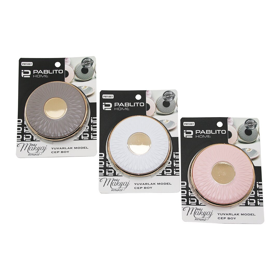 Yuvarlak 3 İnç- 9x9cm Cep - çanta Mi̇ni̇ Makyaj Aynasi Bronz Kapak Kenari-göbek - Renkli̇ Pls.