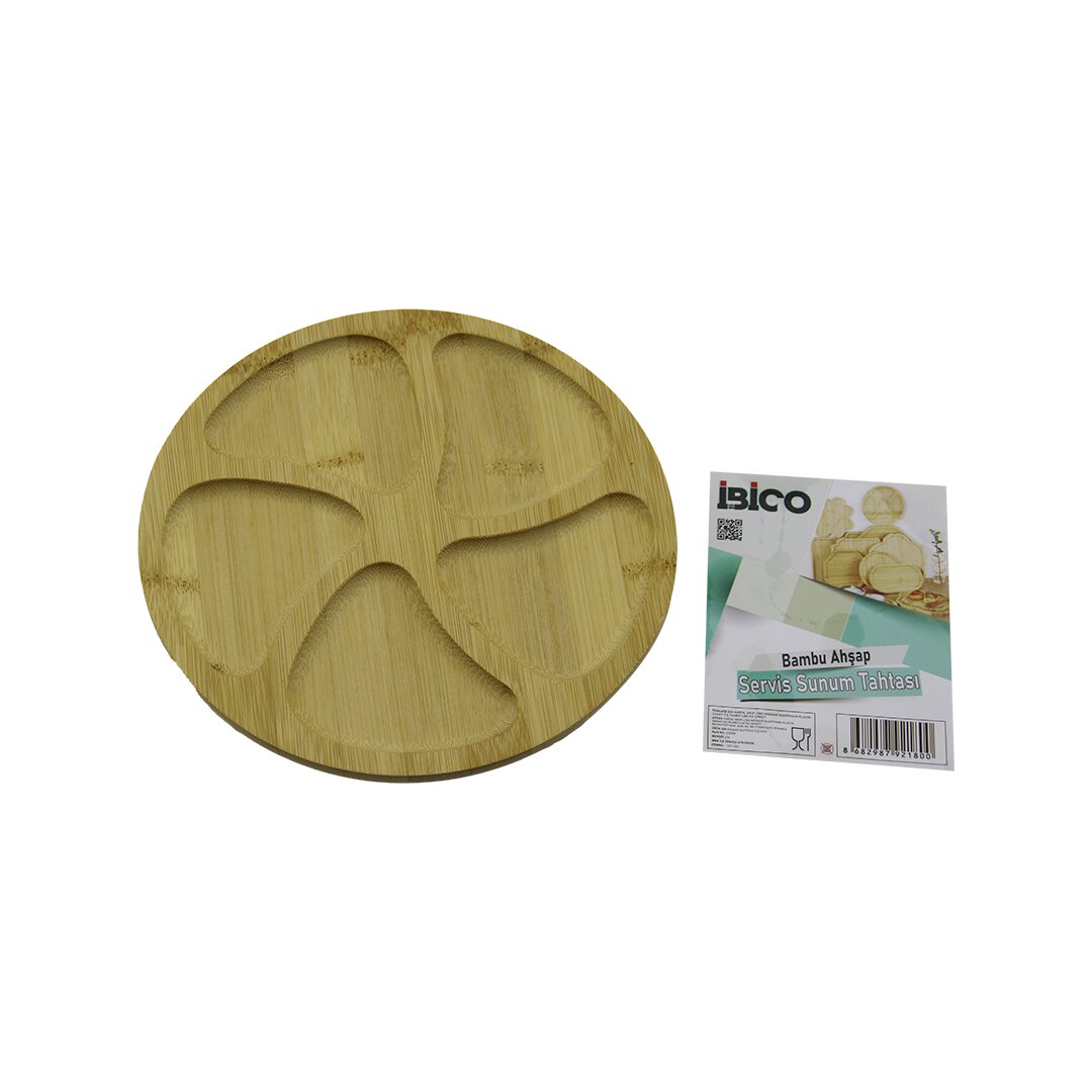 Yuvarlak 5 Bölmeli̇ Ahşap Bambu Servi̇s Sunum Tepsi̇ - Tahtasi 20 X 1.4cm