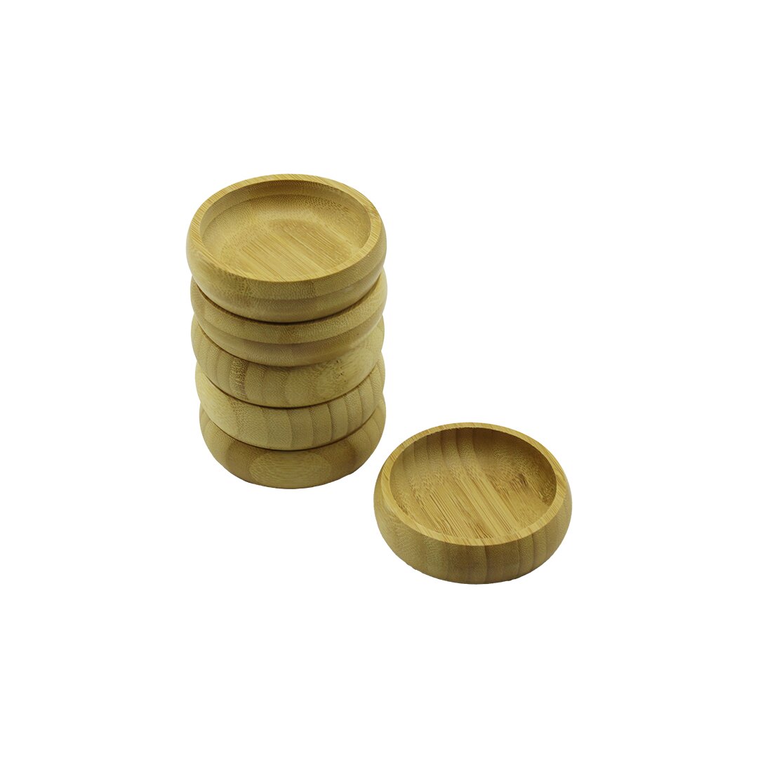 6 Adet - Yuvarlak Ahşap Bambu çerezli̇k - Lokumluk Kase Deri̇nli̇k: 1.7cm  - çap: 8.8cm
