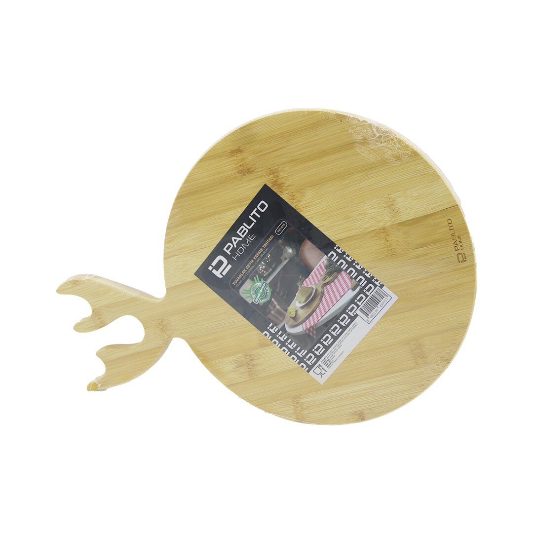 Yuvarlak Ahşap Bambu Kesi̇m Panosu - Kesme Tahtasi Geyi̇k Boynuz Fi̇gür Sapli = 26cm