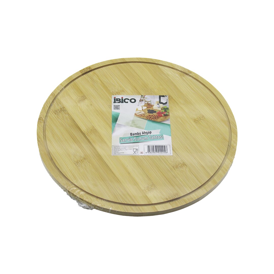 Yuvarlak Döner Tablali Ahşap Bambu Sunum Tepsi̇si̇ Tahtasi =29.7cm - Mi̇ni̇ Sofra Kanalli Kenar