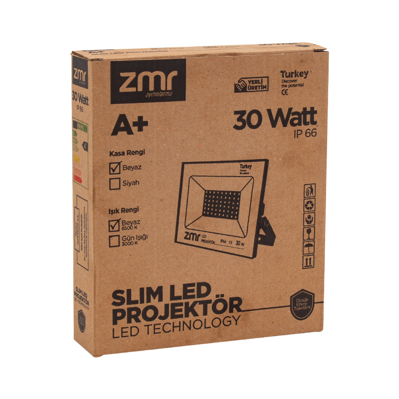 ZMR 30 WATT 6500K IP66 150* IŞIK AÇISI 220 VOLT SİYAH SLİM KASA LED PROJEKTÖR (4620)