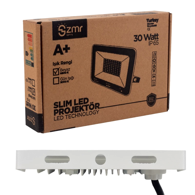 Zmr 30 Watt - 220 Volt 6500k Ip65 150* Işık Açısı Beyaz Slim Kasa Led Projektör